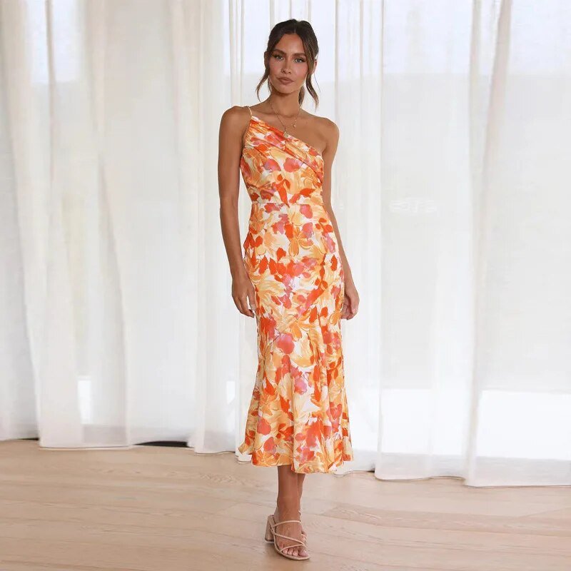 Zoraida Graceful Asymmetrical Floral Print Maxi Dress for Women