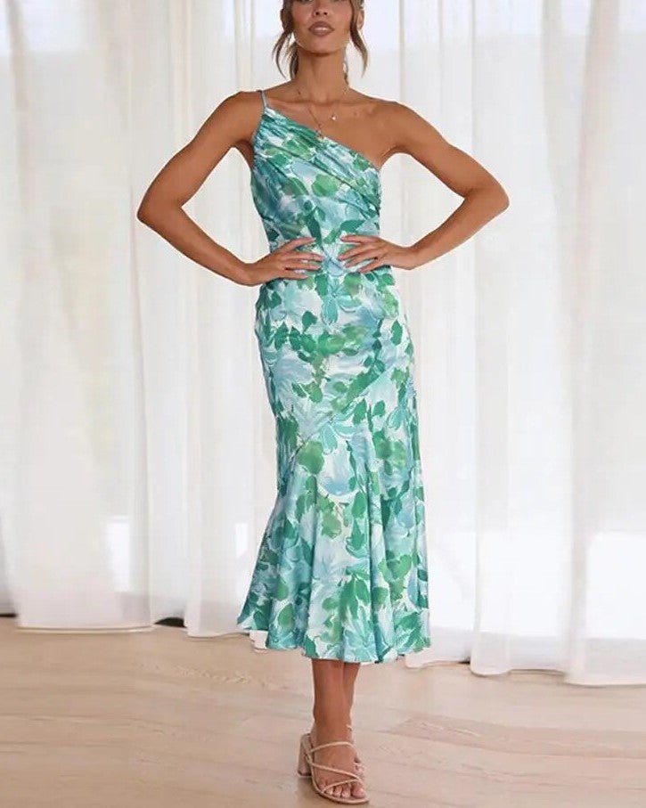 Zoraida Graceful Asymmetrical Floral Print Maxi Dress for Women