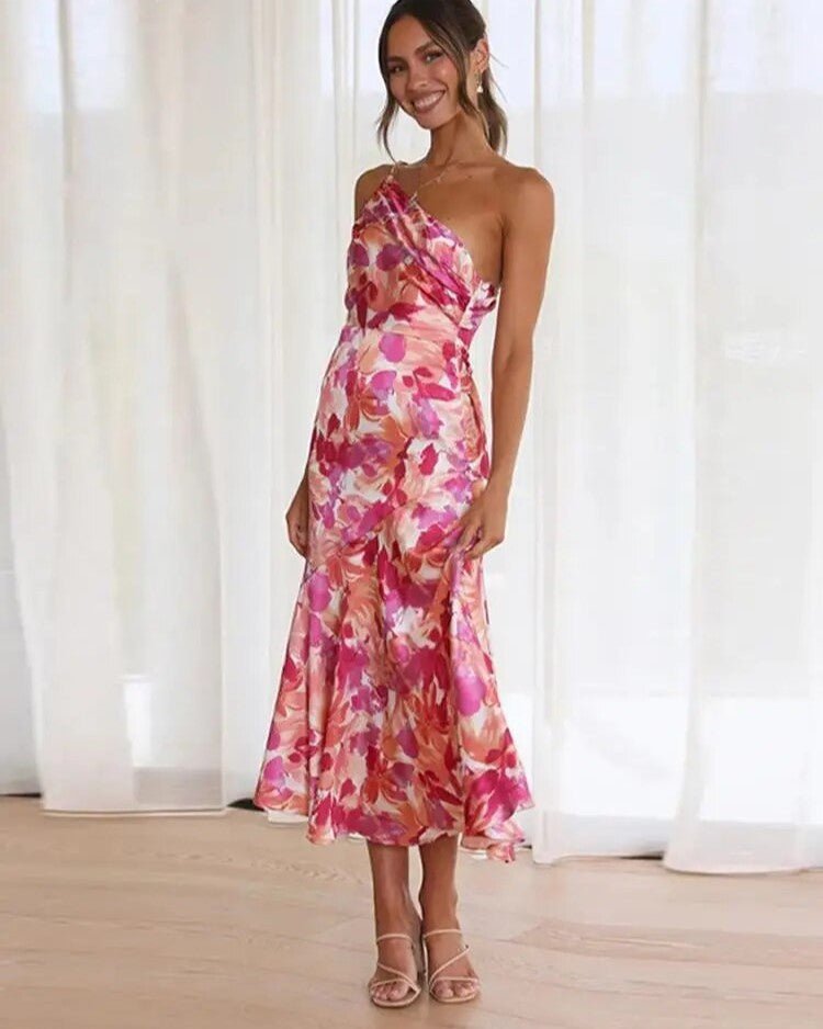 Zoraida Graceful Asymmetrical Floral Print Maxi Dress for Women