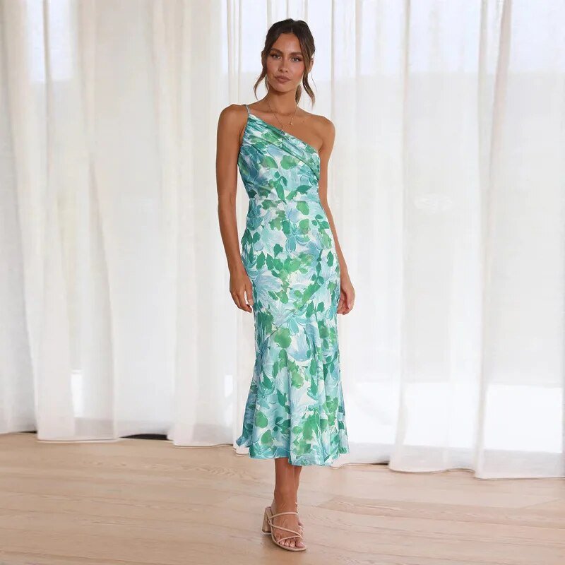 Zoraida Graceful Asymmetrical Floral Print Maxi Dress for Women