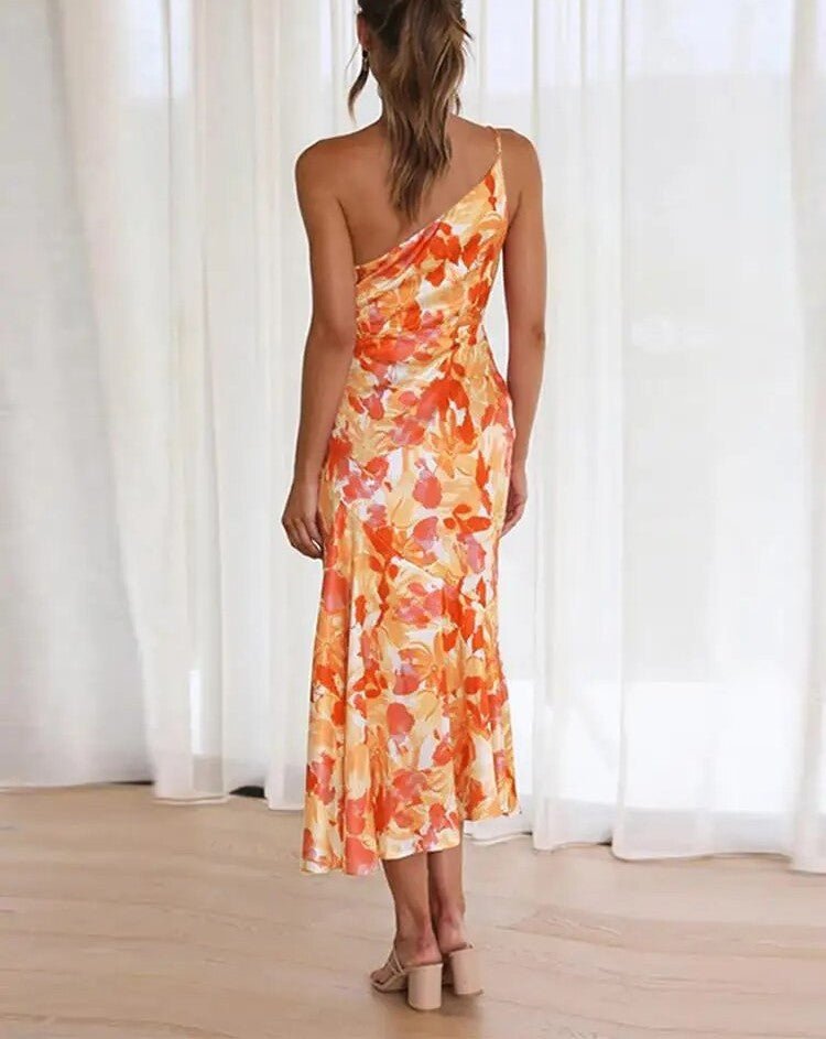 Zoraida Graceful Asymmetrical Floral Print Maxi Dress for Women