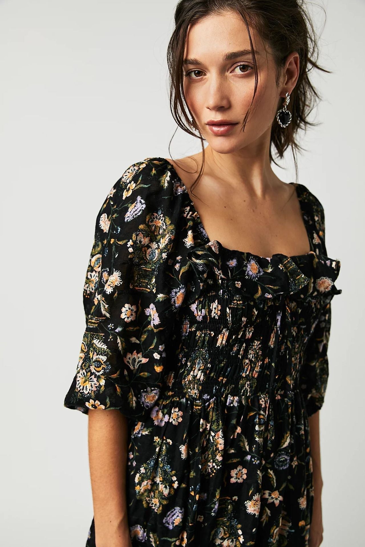Exclusive Ariadna Printed Midi Dress with Ruched Bodice and Ruffles Statement Occasion Edit