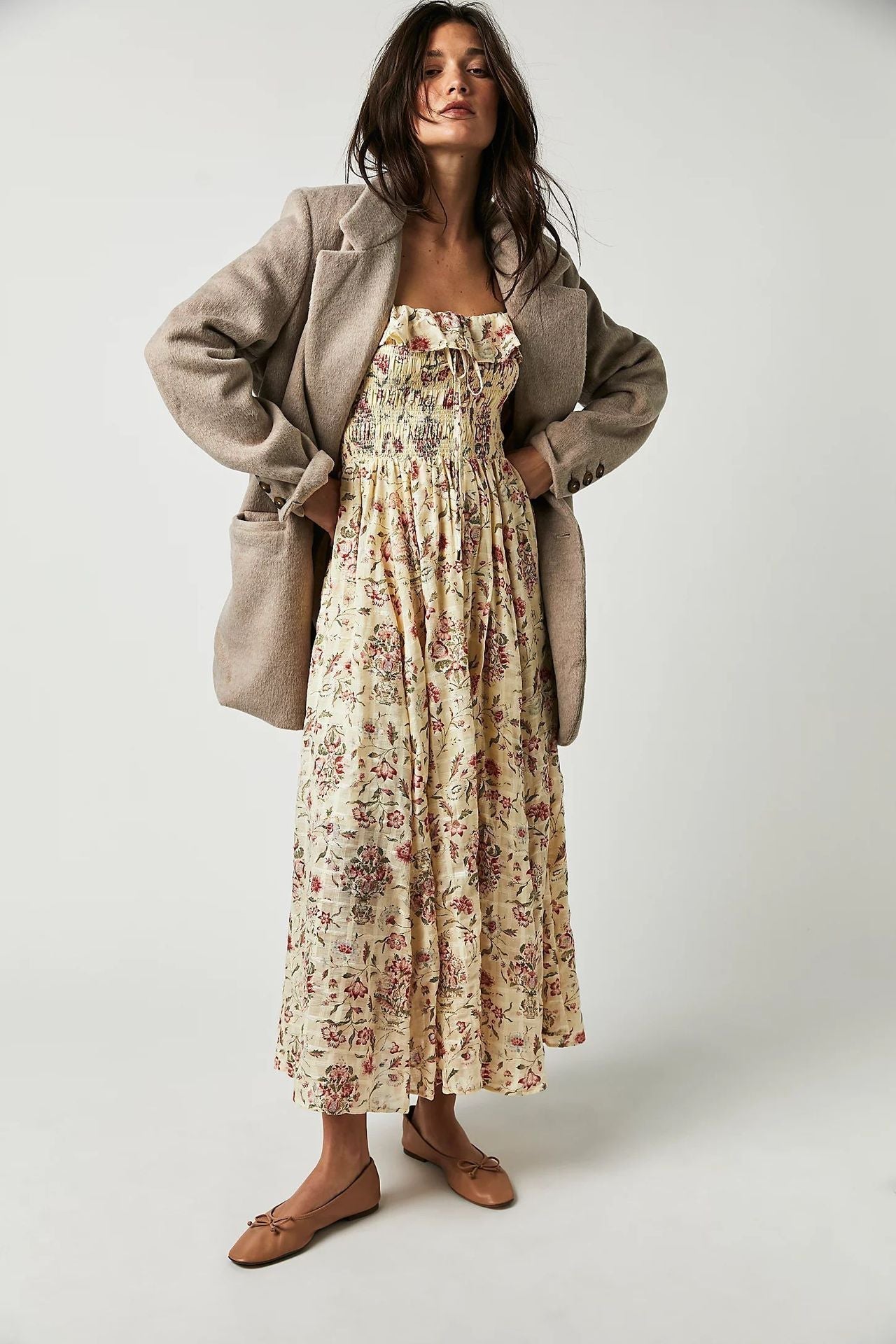 Exclusive Ariadna Printed Midi Dress with Ruched Bodice and Ruffles Statement Occasion Edit