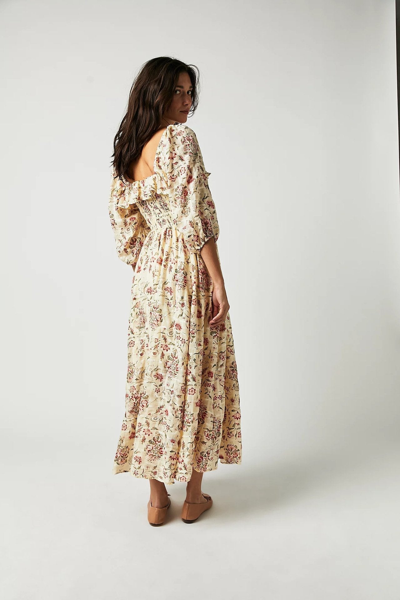 Exclusive Ariadna Printed Midi Dress with Ruched Bodice and Ruffles Statement Occasion Edit