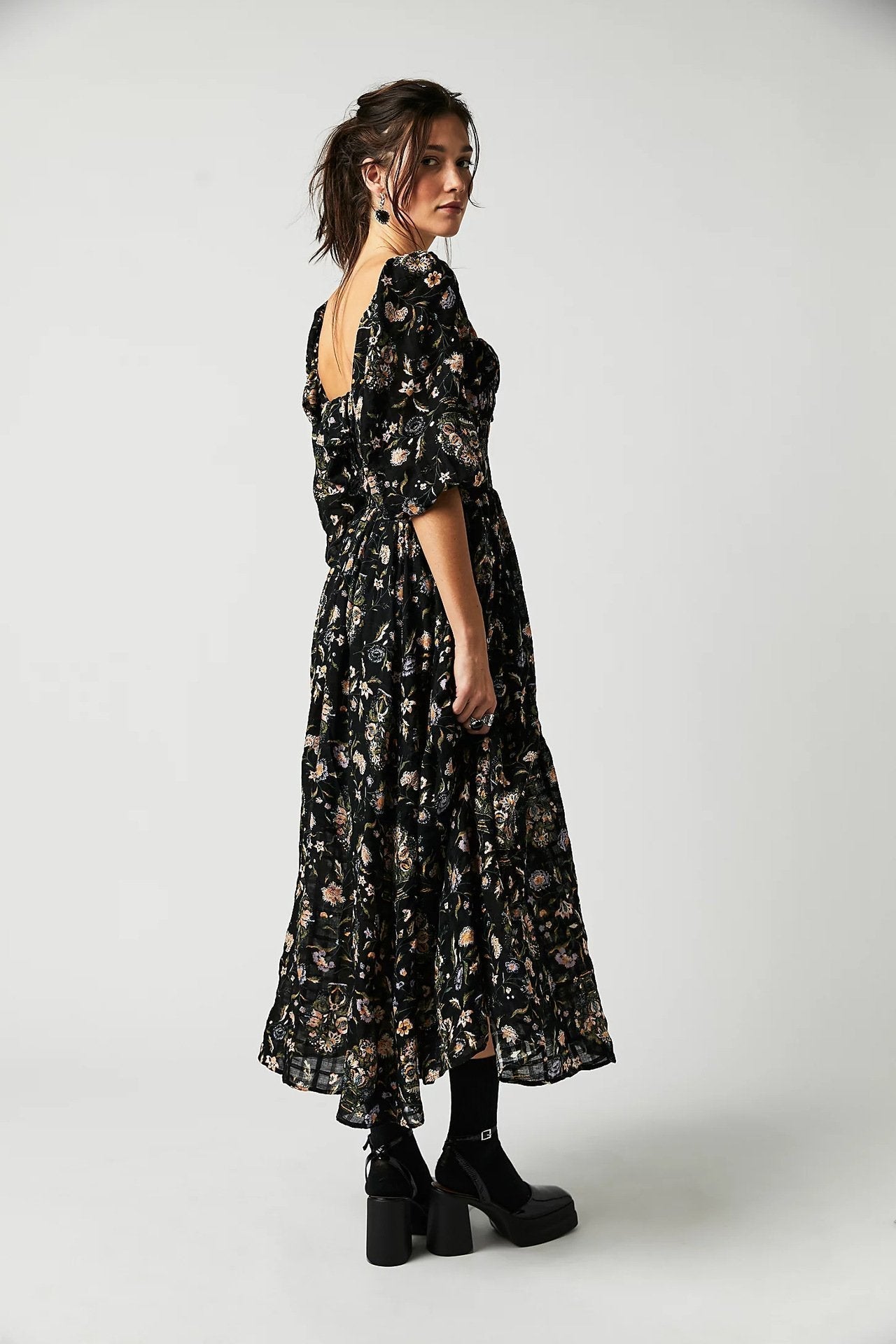 Exclusive Ariadna Printed Midi Dress with Ruched Bodice and Ruffles Statement Occasion Edit