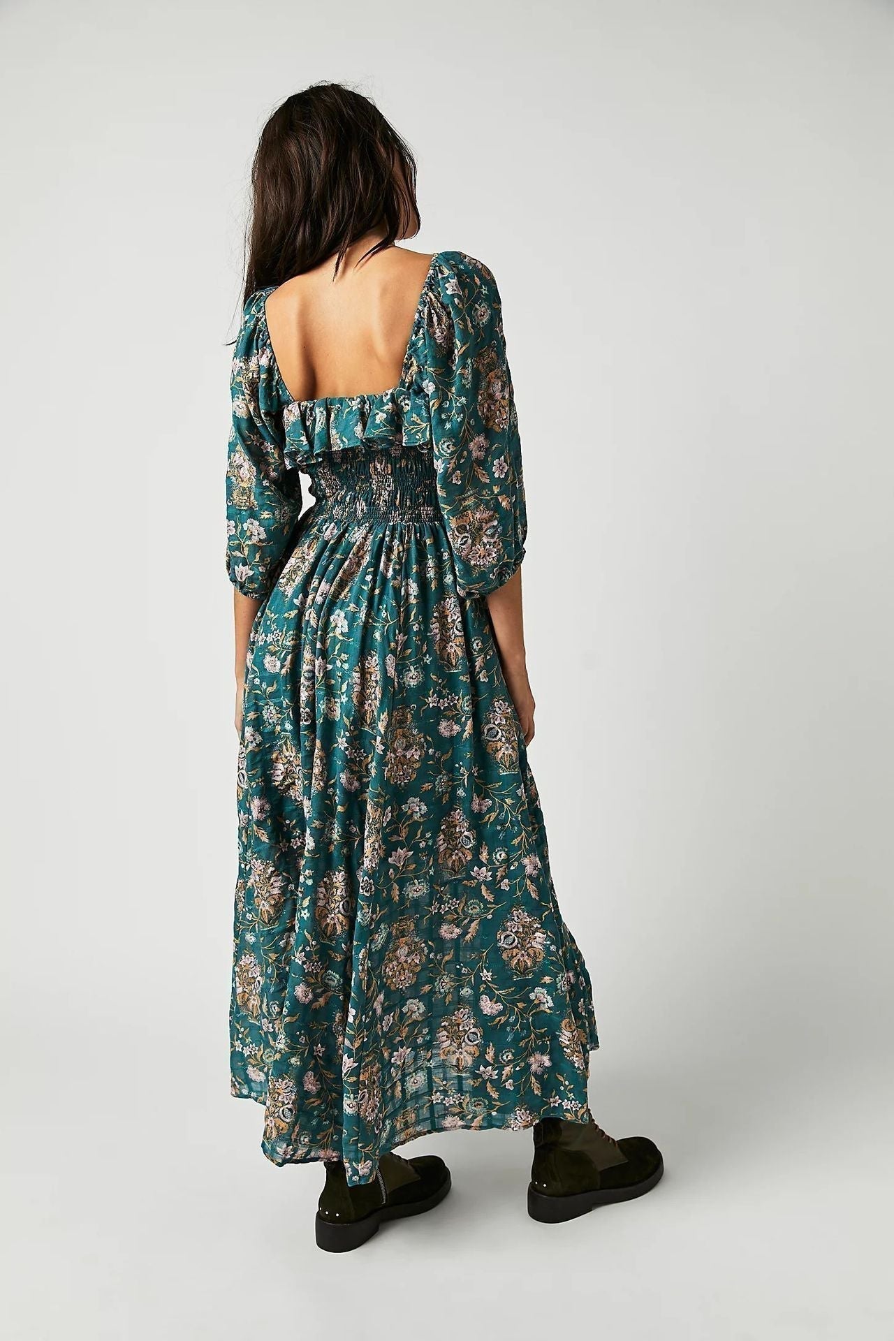 Exclusive Ariadna Printed Midi Dress with Ruched Bodice and Ruffles Statement Occasion Edit