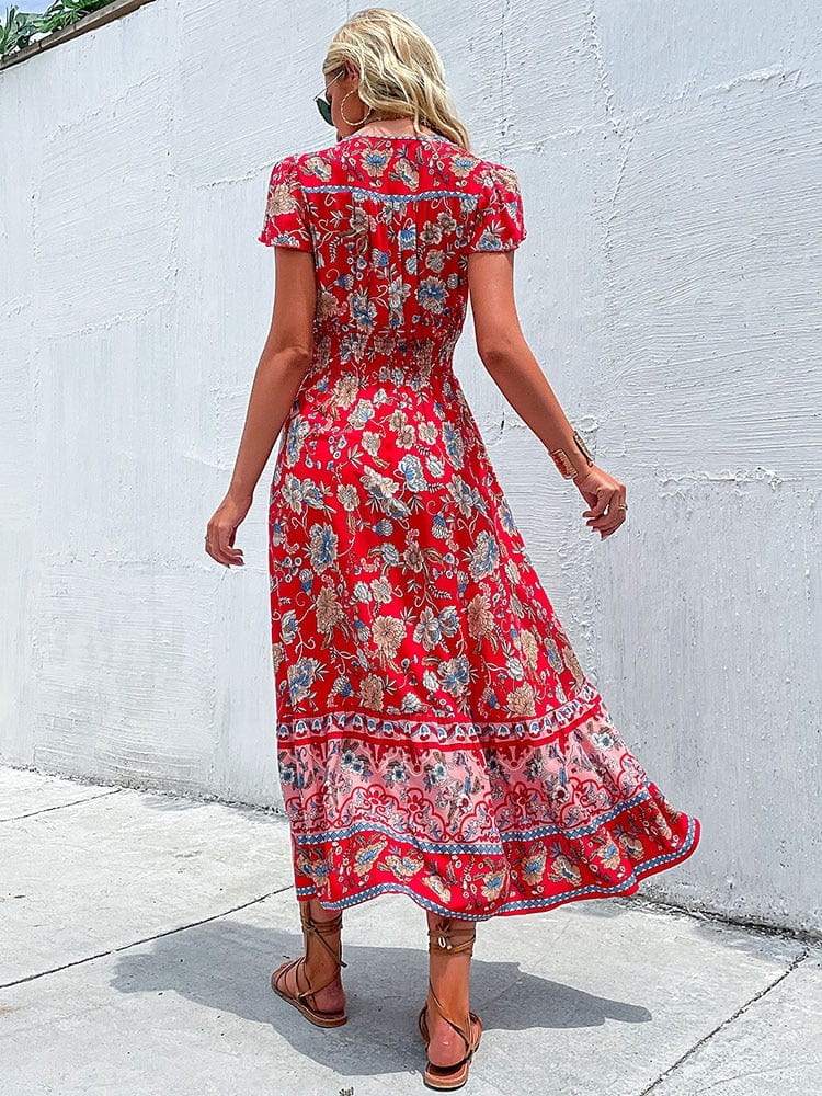 Elena Aesthetic Classic Style Red Bohemian Maxi Dress Elevated Occasion Wear