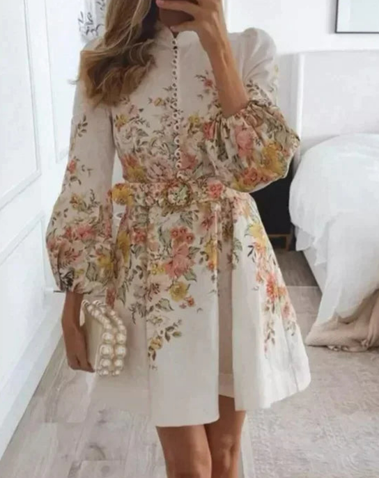 Statement Teodora Printed Mini Dress with Button Placket Evening Wear Edit