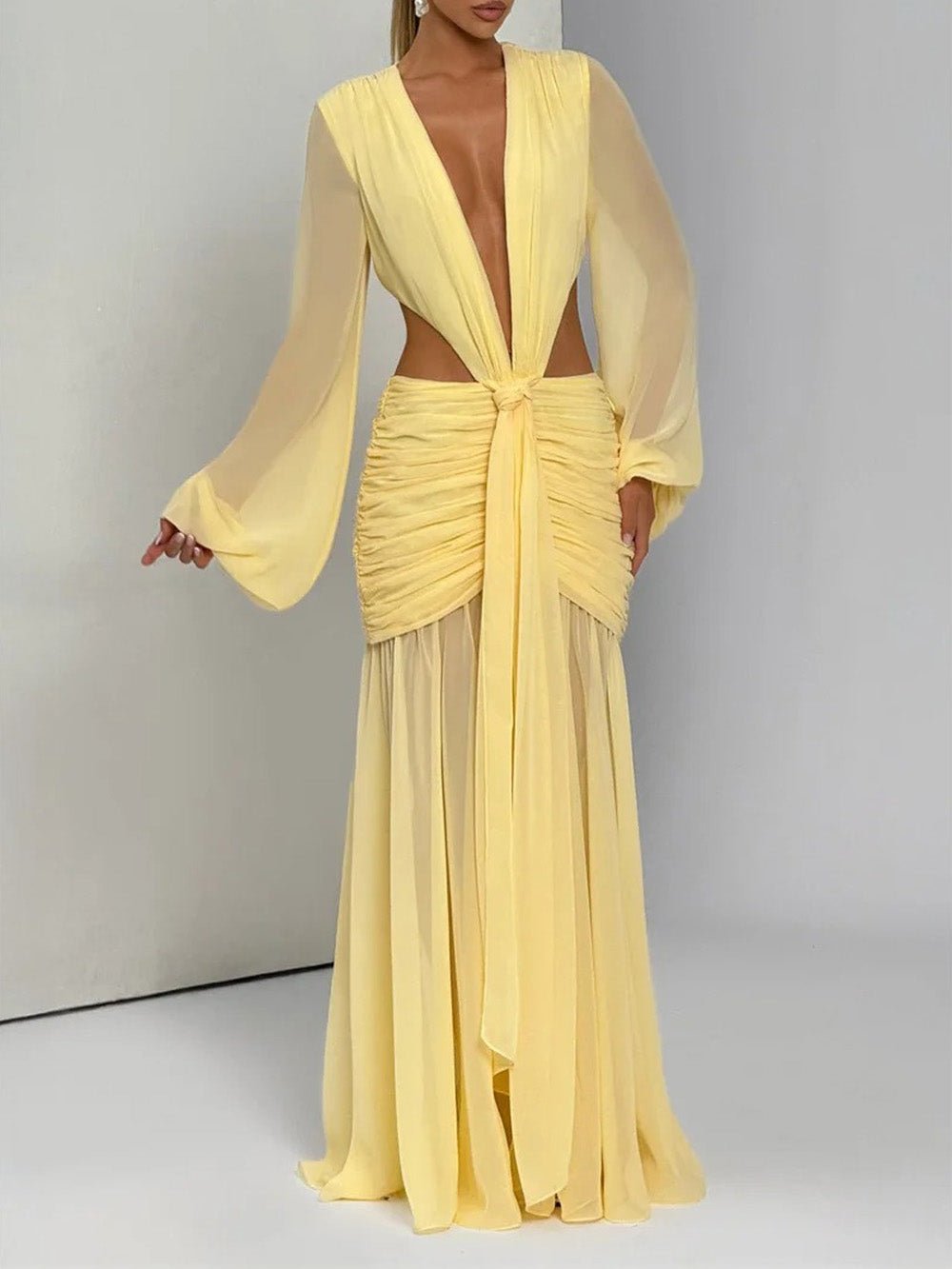Juliana Deep-V Cutout Maxi Dress