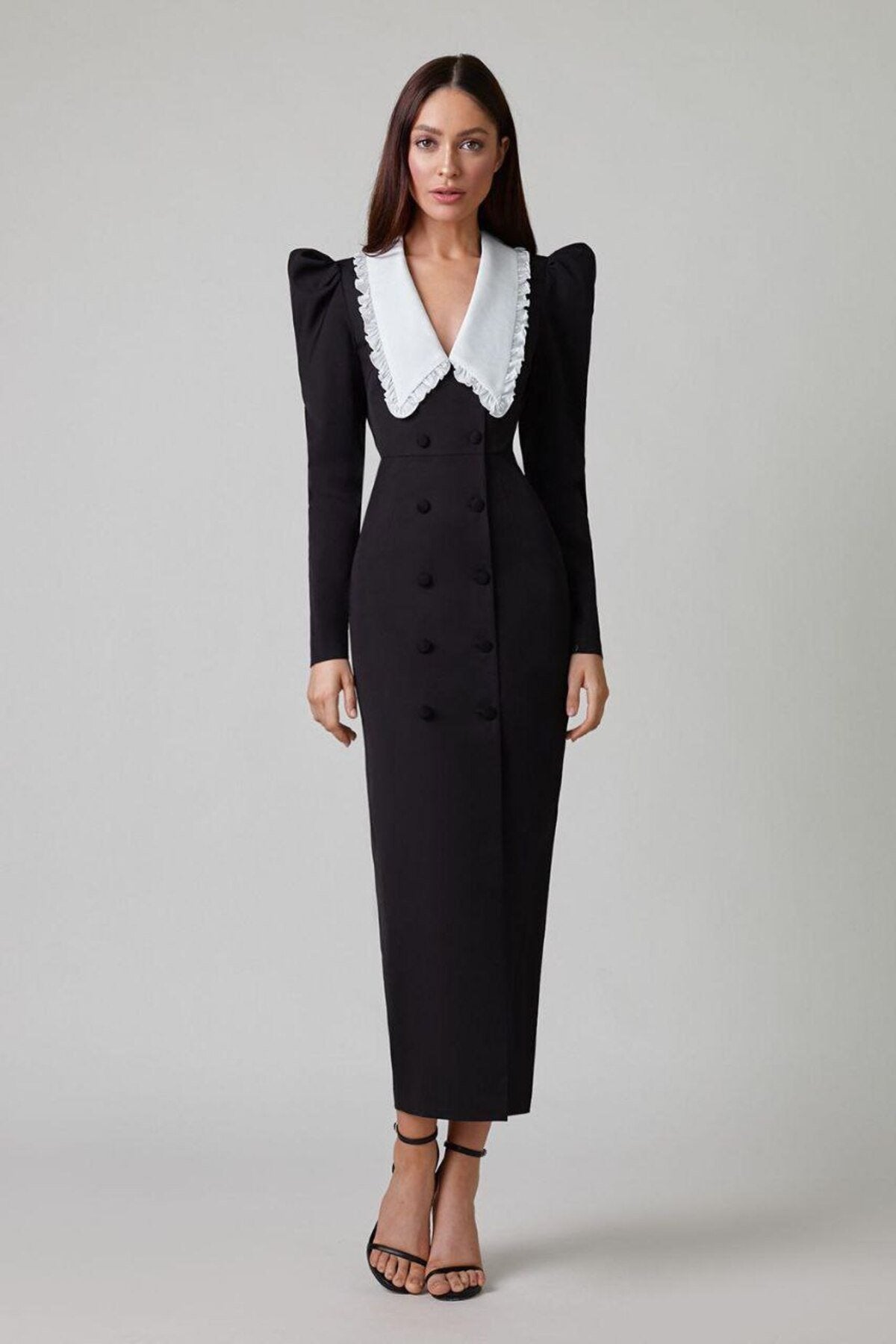 Peter Kathy Pan Collar V neck Midi Dress