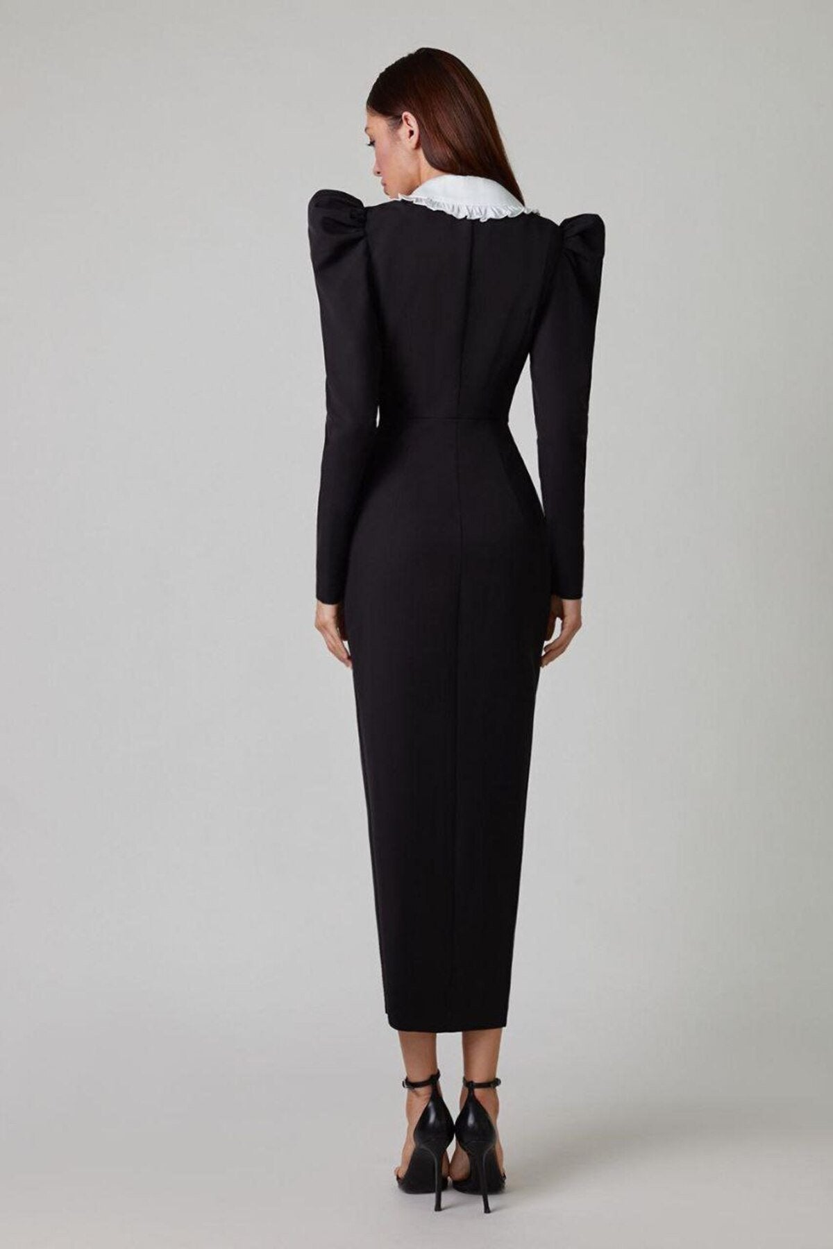 Peter Kathy Pan Collar V neck Midi Dress