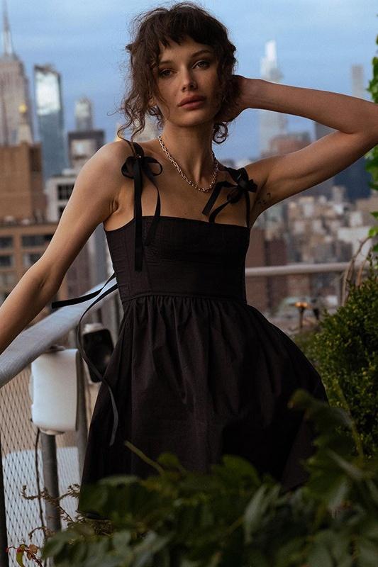Timeless Renata Mini Dress with Bow and Shoulder Straps Designer Edit
