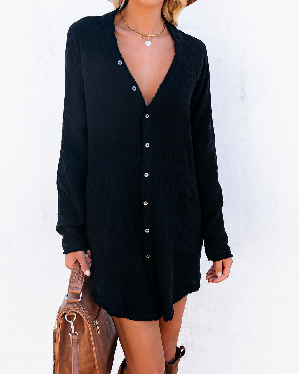 Cotton Kennedy Pocketed Button Down Tunic Black FINAL