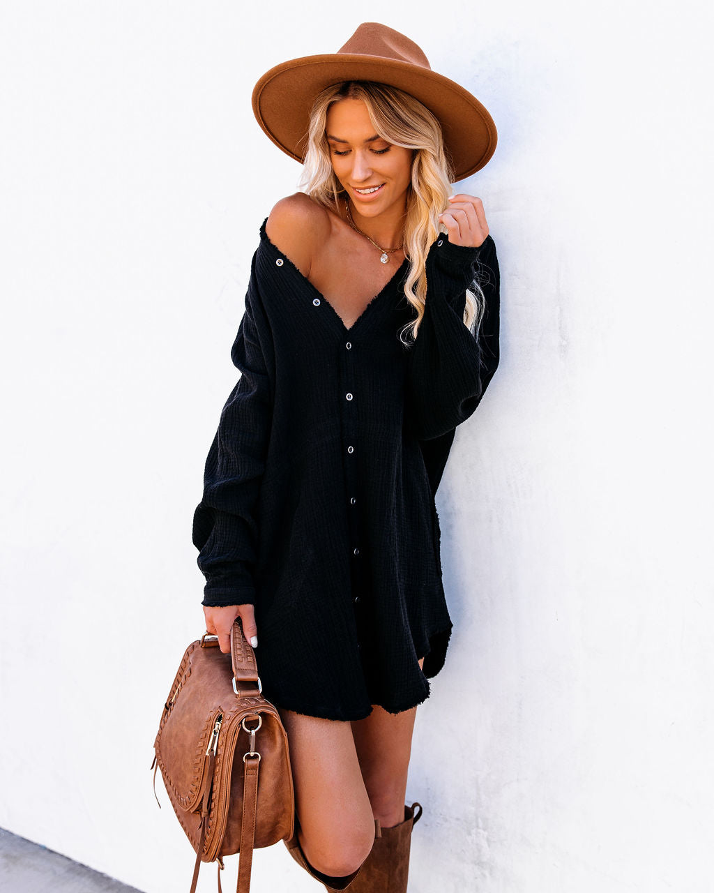 Cotton Kennedy Pocketed Button Down Tunic Black FINAL