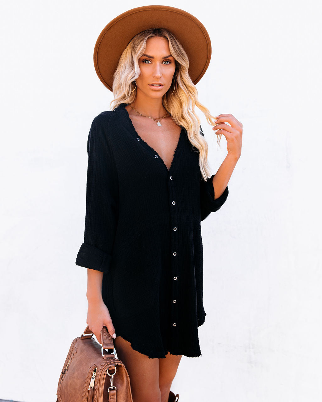 Cotton Kennedy Pocketed Button Down Tunic Black FINAL