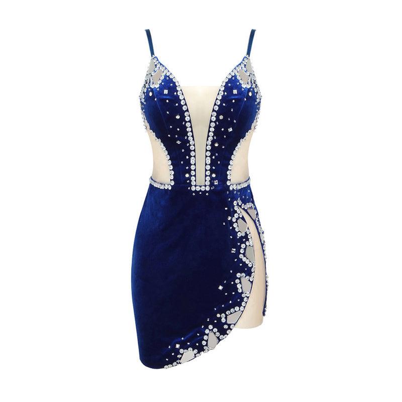 Strappy Kitty Velvet Sweetheart Crystal Trim Mesh Mini Dress