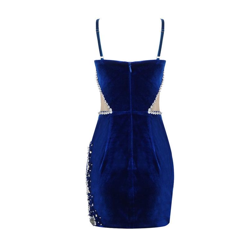 Strappy Kitty Velvet Sweetheart Crystal Trim Mesh Mini Dress
