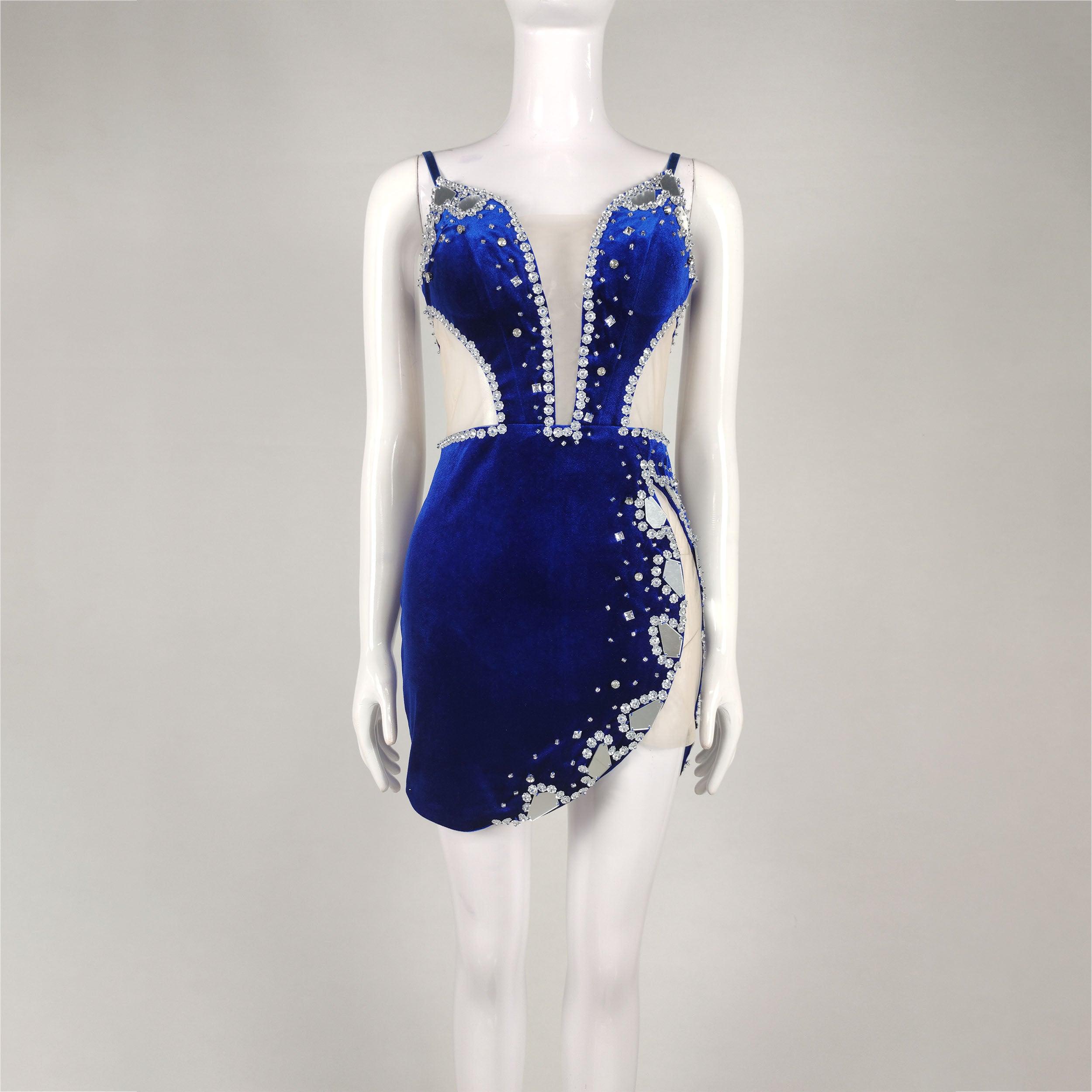 Strappy Kitty Velvet Sweetheart Crystal Trim Mesh Mini Dress