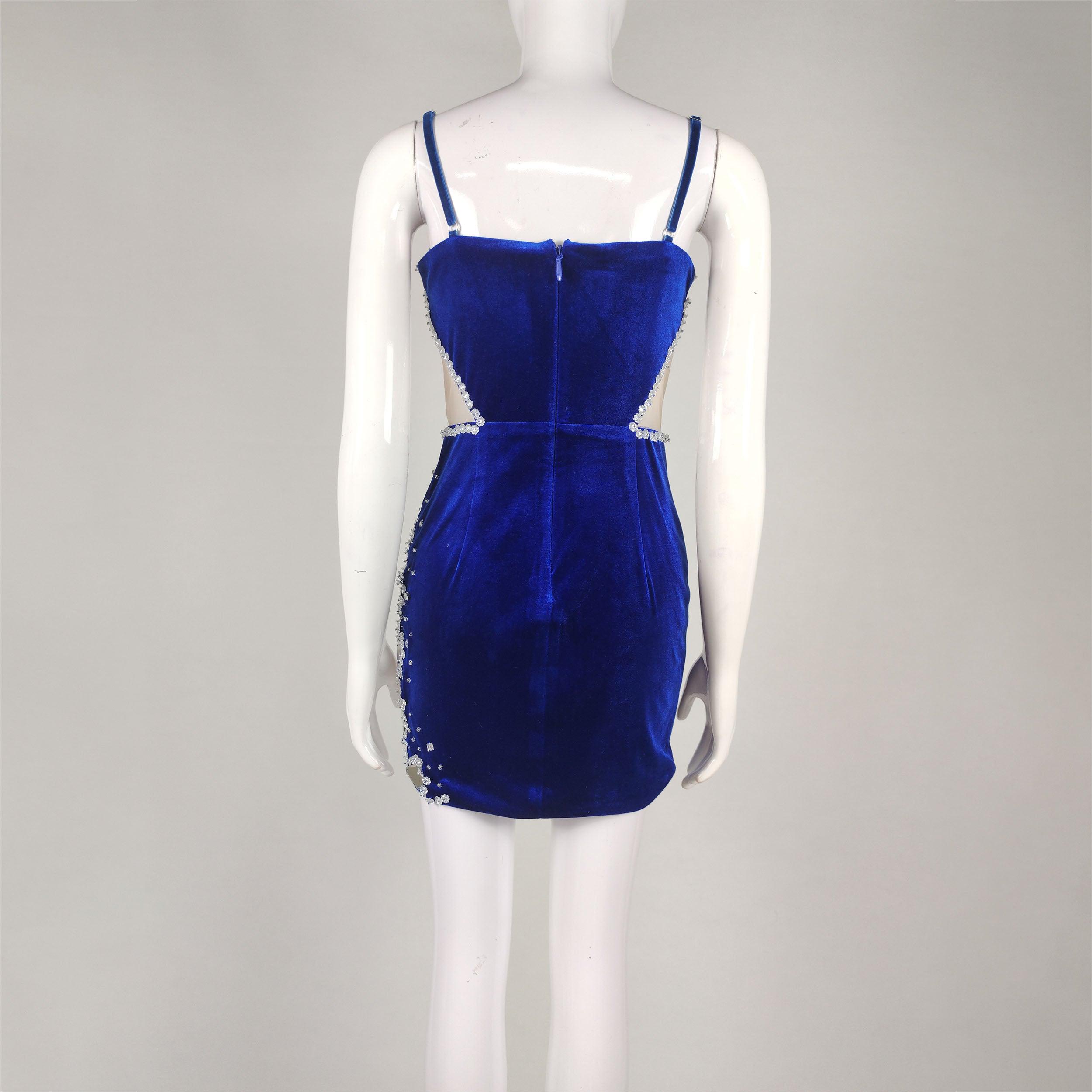 Strappy Kitty Velvet Sweetheart Crystal Trim Mesh Mini Dress