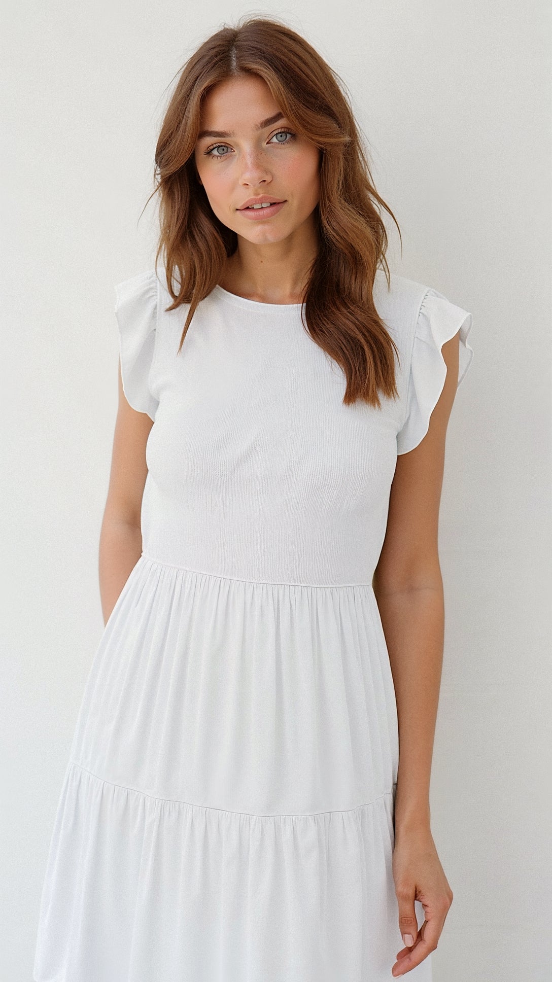 Chic Pilar Smocked Summer Midi Dress Pleated Designer Edit