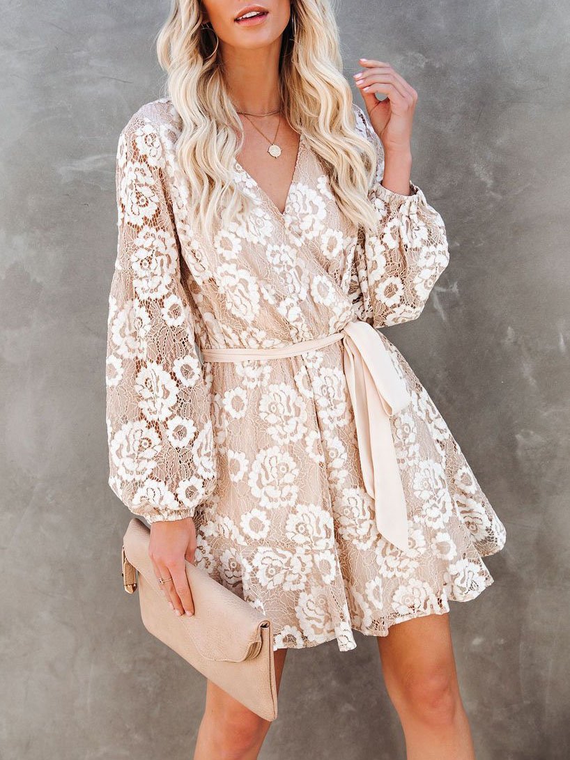 Sleeve Long Lace Printed Bohemian Ruffle Dress
