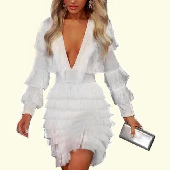Deep Louanne V Layared Tassel Dress