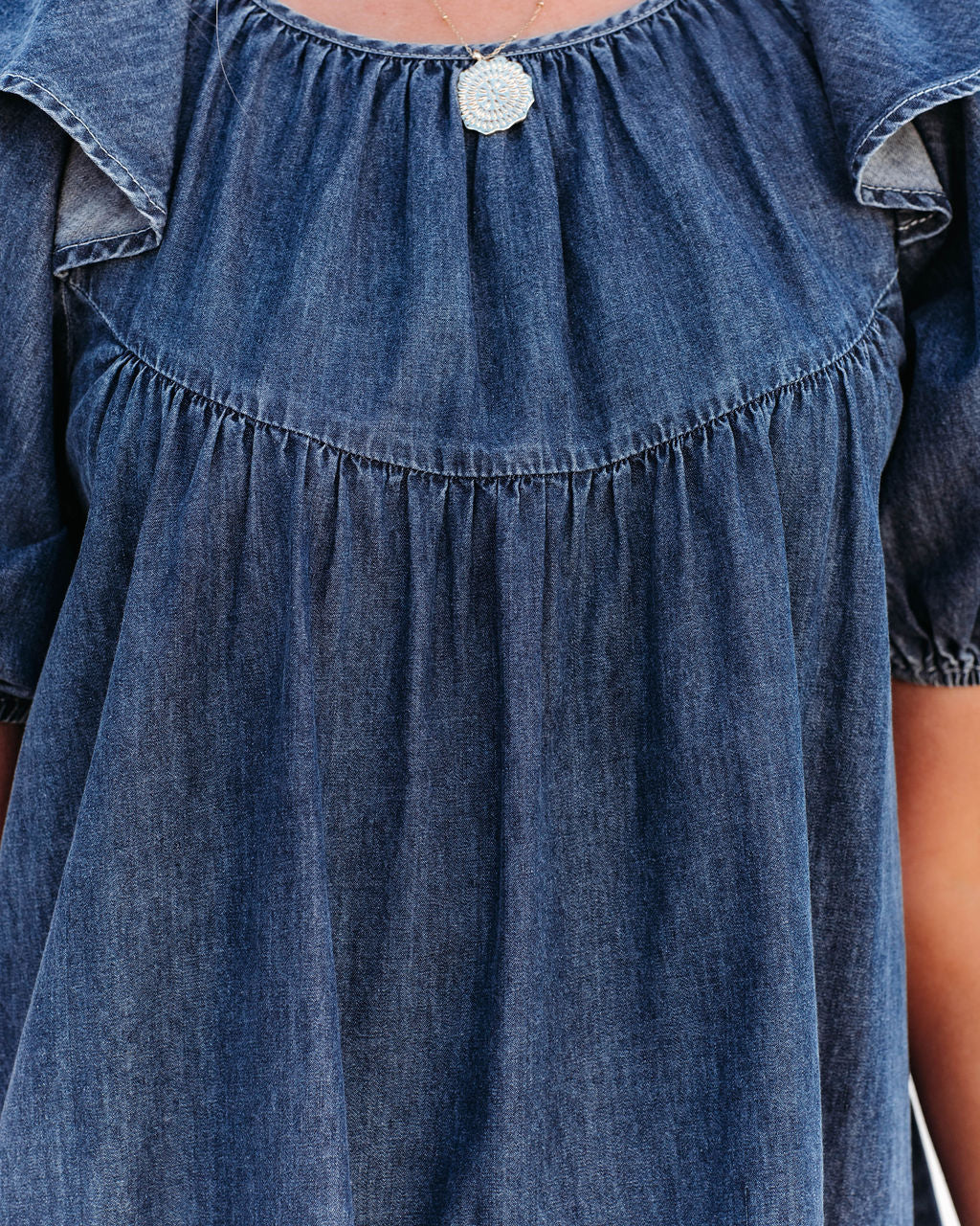 Cotton Luis Puff Sleeve Babydoll Dress Dark Wash