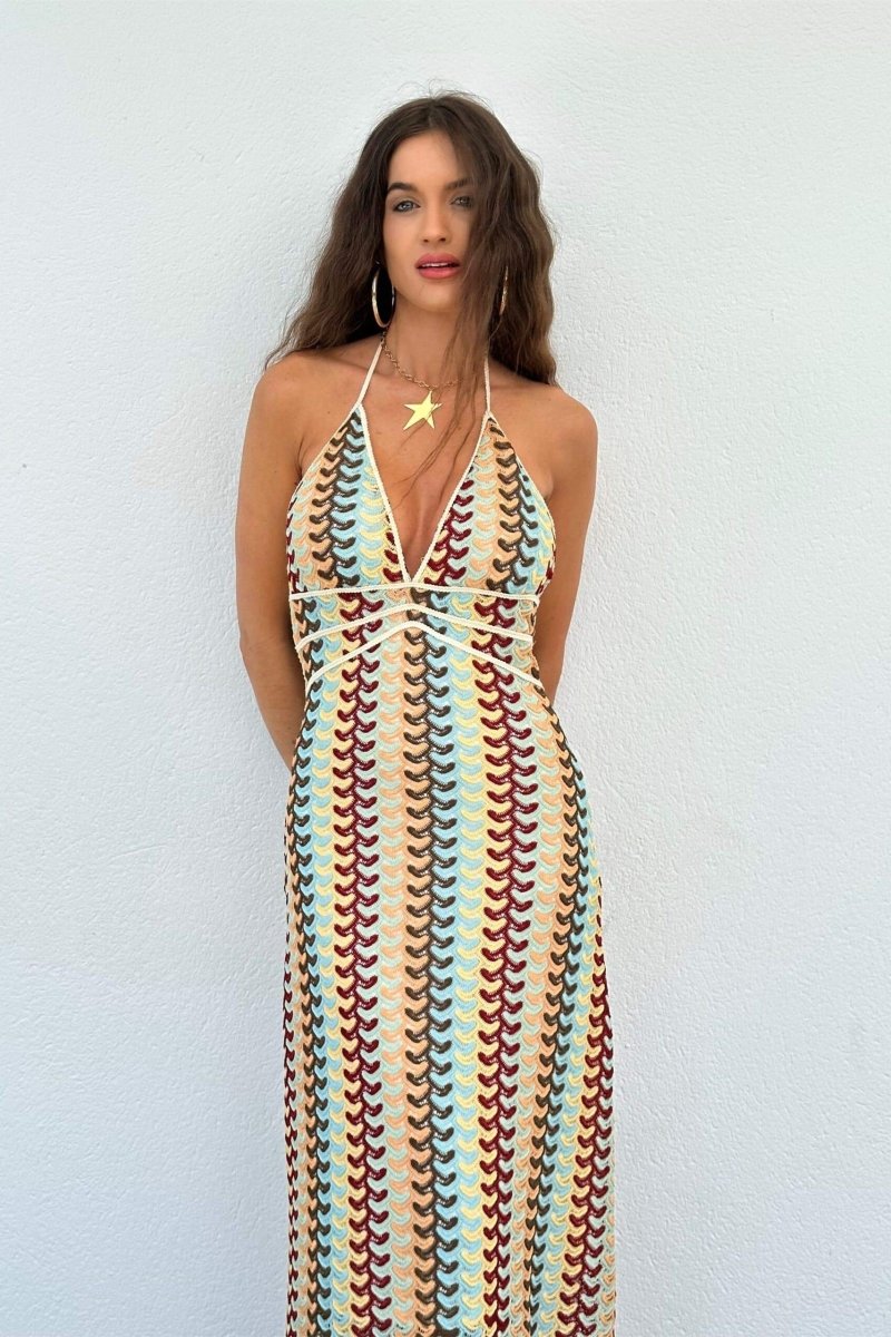Hilda Statement Halterneck Maxi Dress Made of Crochet Fabric Signature Edit