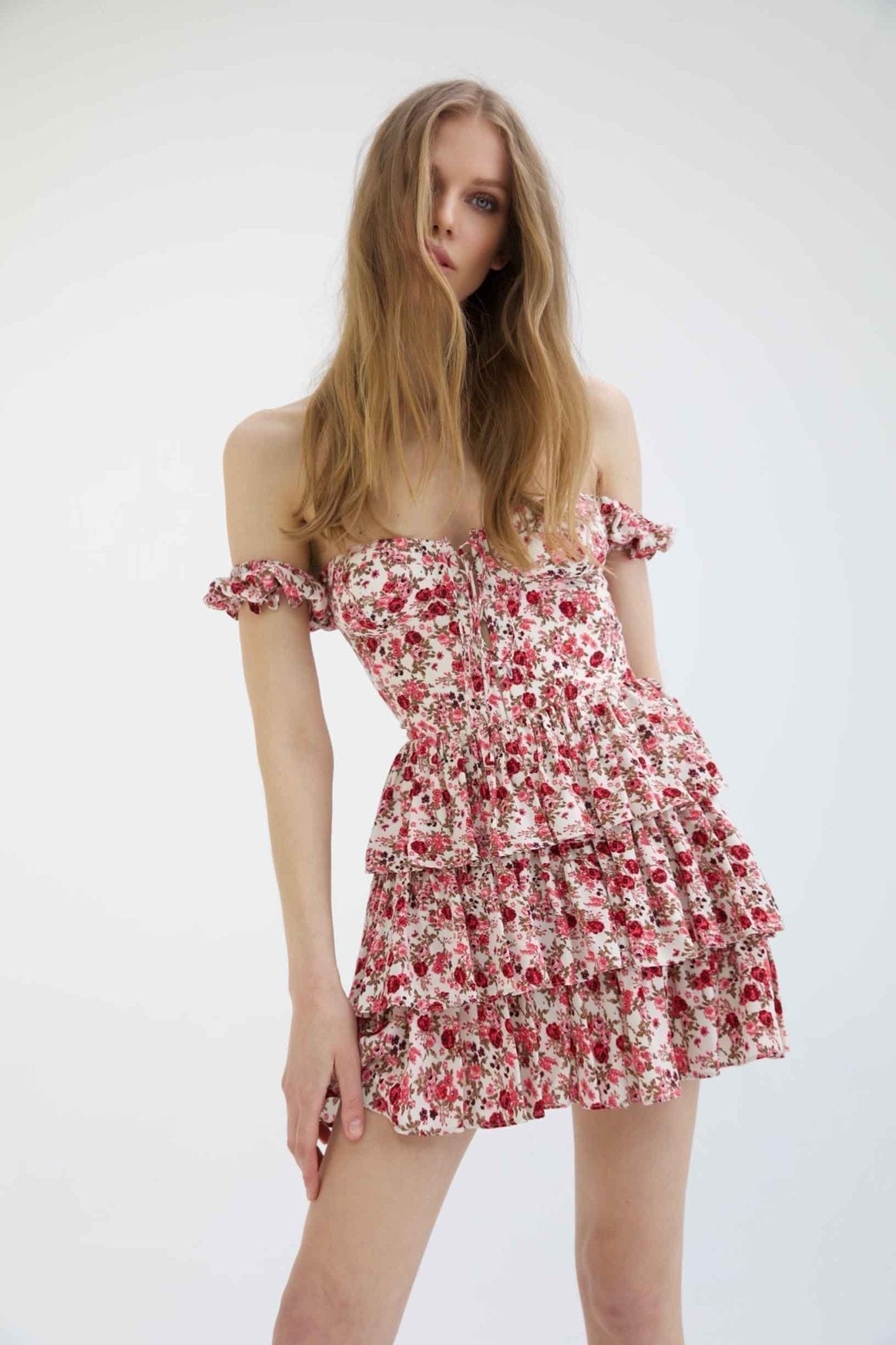 Minimalist Vera Printed Tiered Mini Dress with Corset Premium Wardrobe Essential