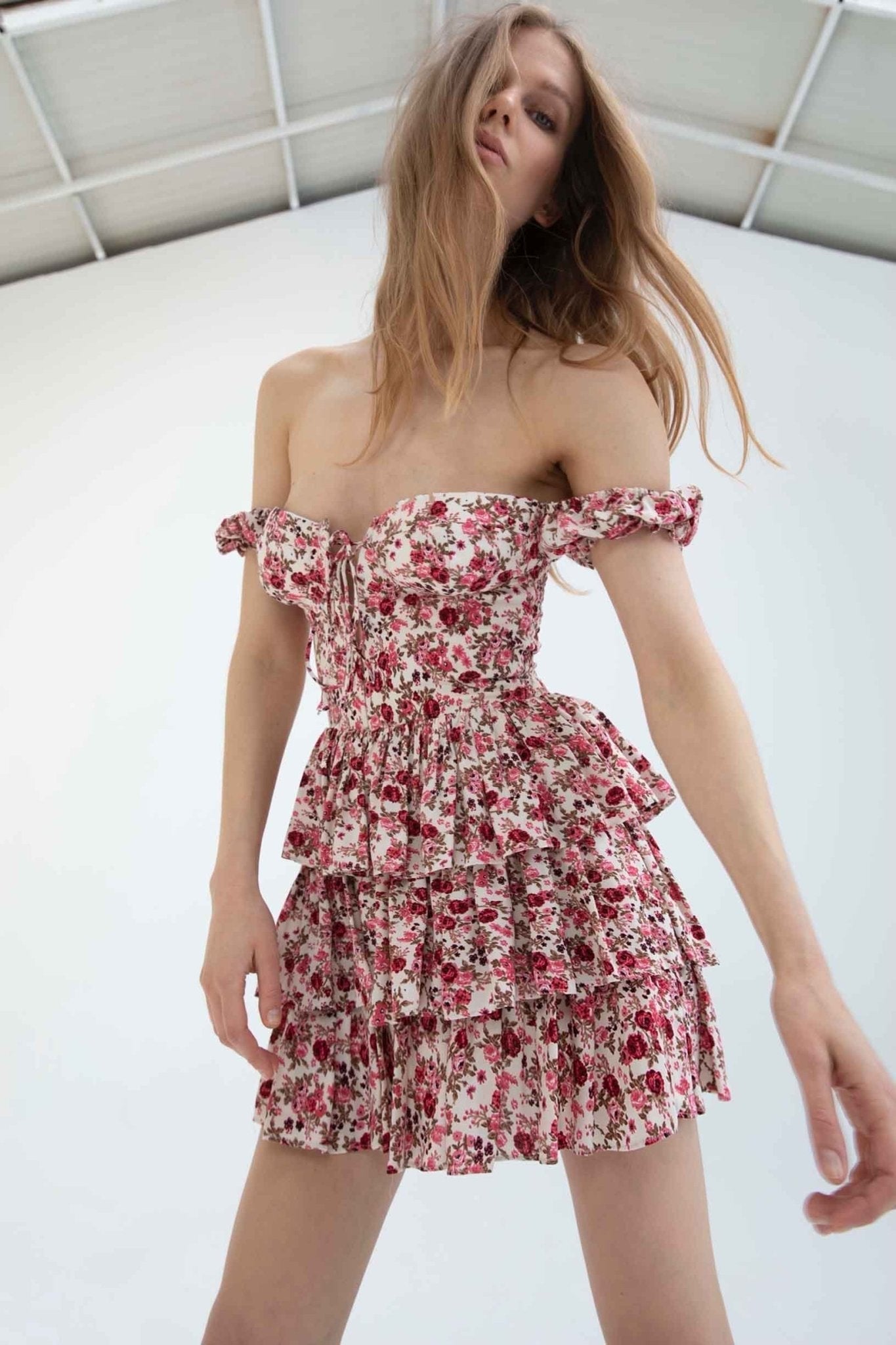 Minimalist Vera Printed Tiered Mini Dress with Corset Premium Wardrobe Essential