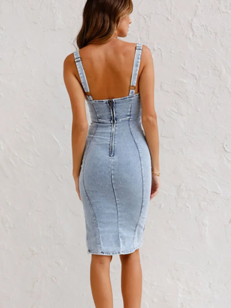 Premium Luisa Bodycon Midi Dress Made of Denim Party Elevated Occasion Wear