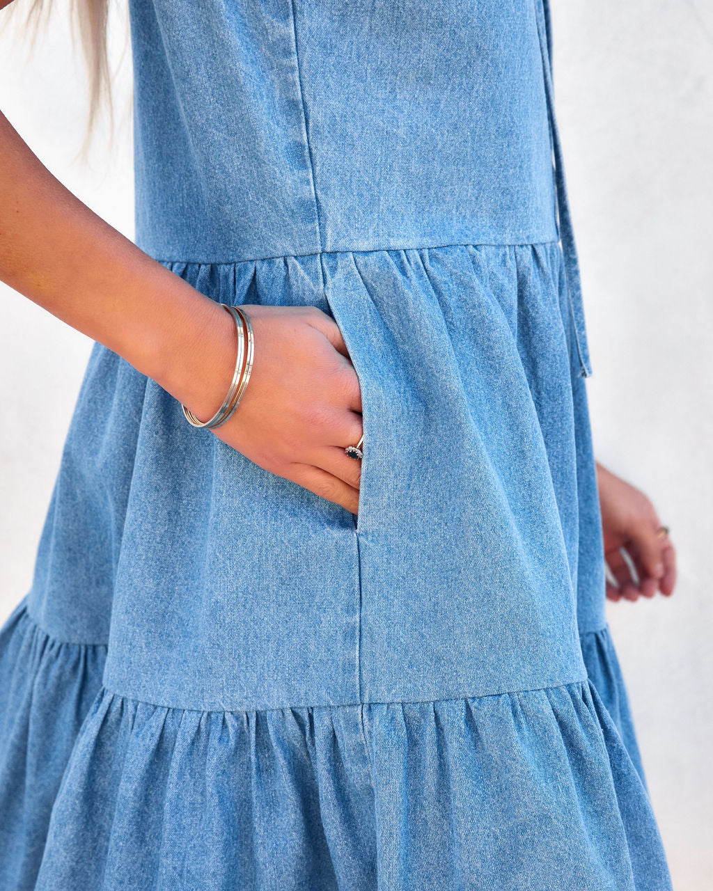 Pocketed Makenna Tiered Denim Babydoll Dress