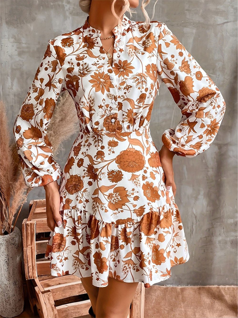 Margaret Ruffle Hem Flower Mini Dress