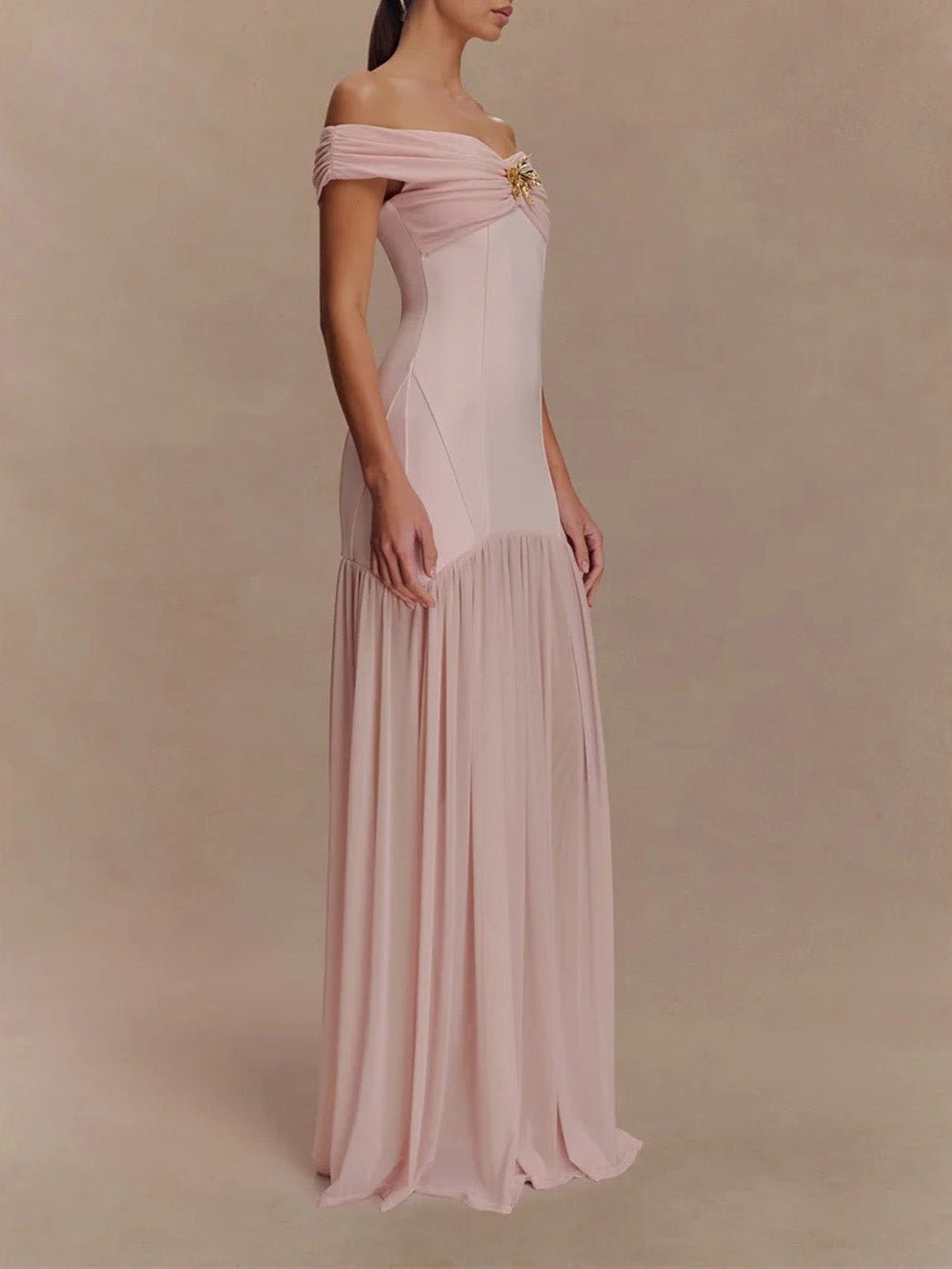 Marielle Off-Shoulder Pleated Maxi Dress