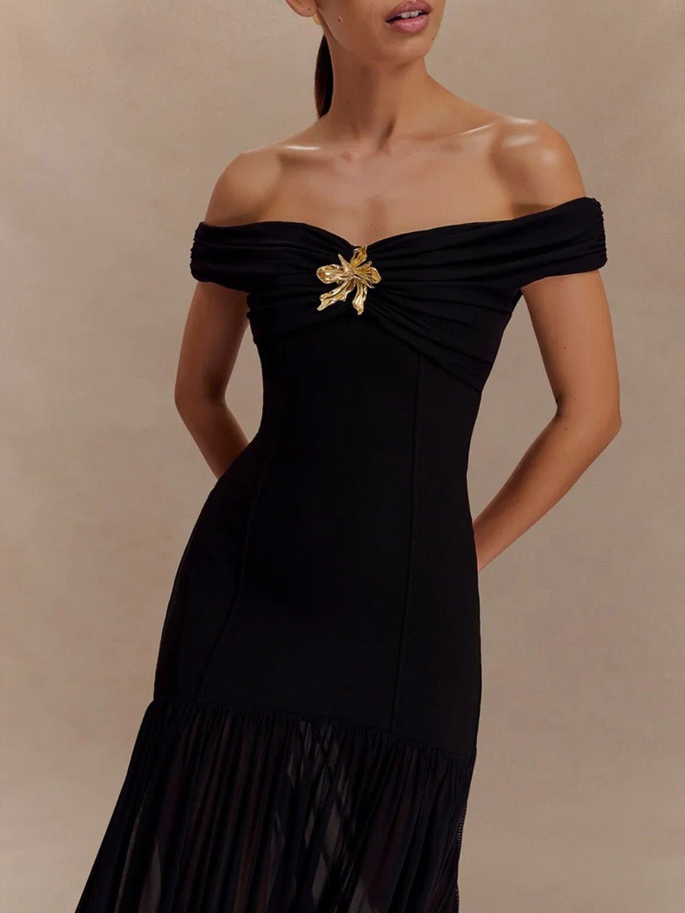 Marielle Off-Shoulder Pleated Maxi Dress