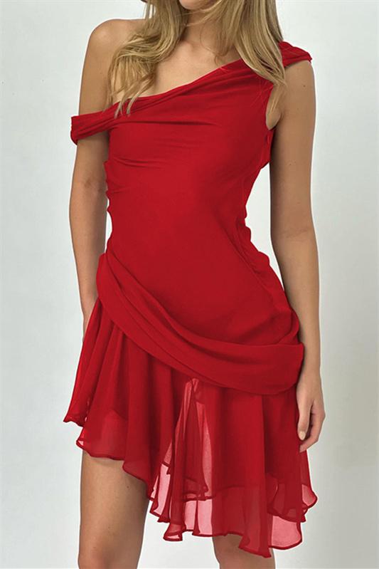 Chic Matilde One Shoulder Chiffon Mini Dress Boutique Collection