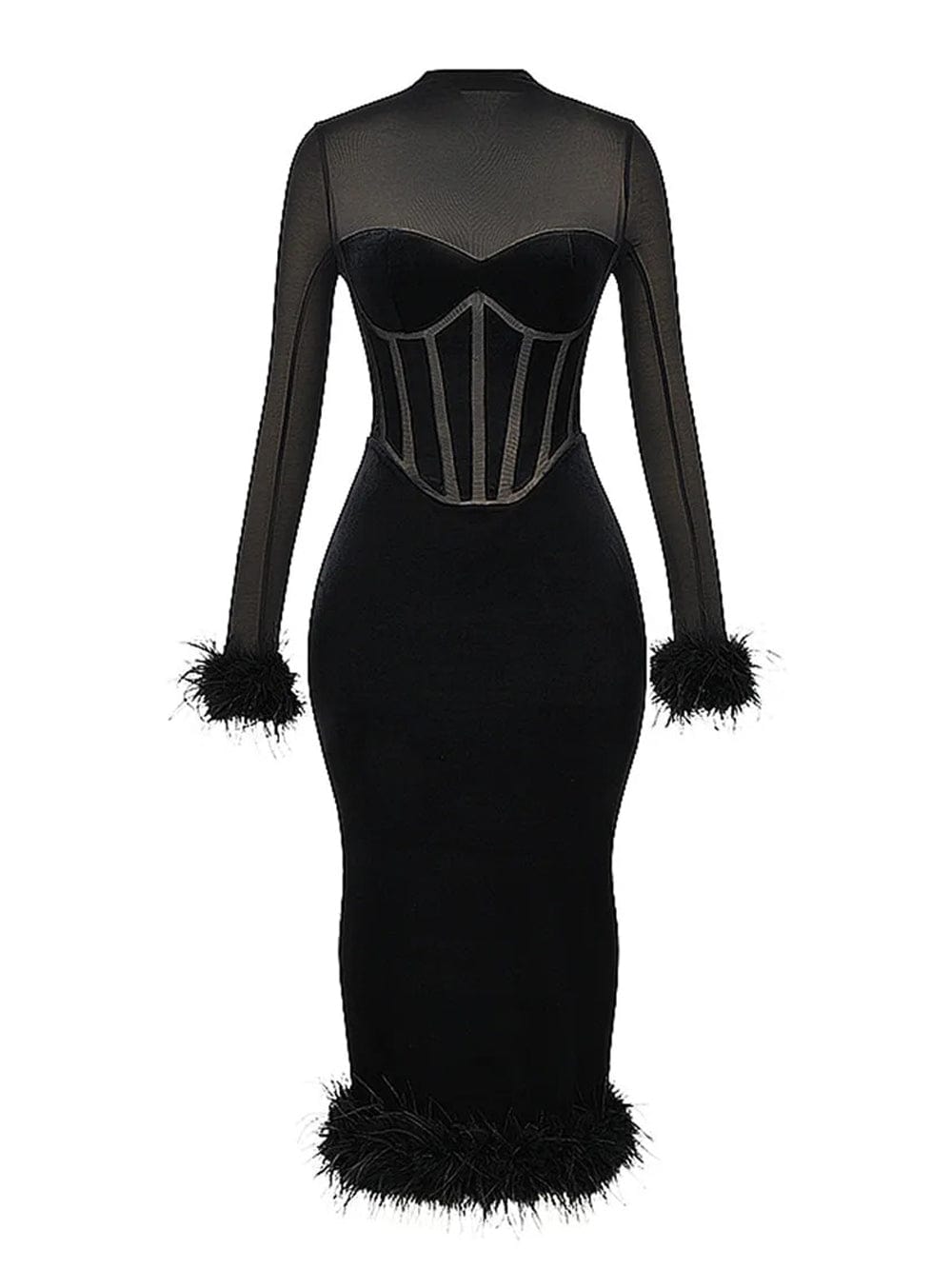 Backless Mary Bodycon Feather Midi Dress