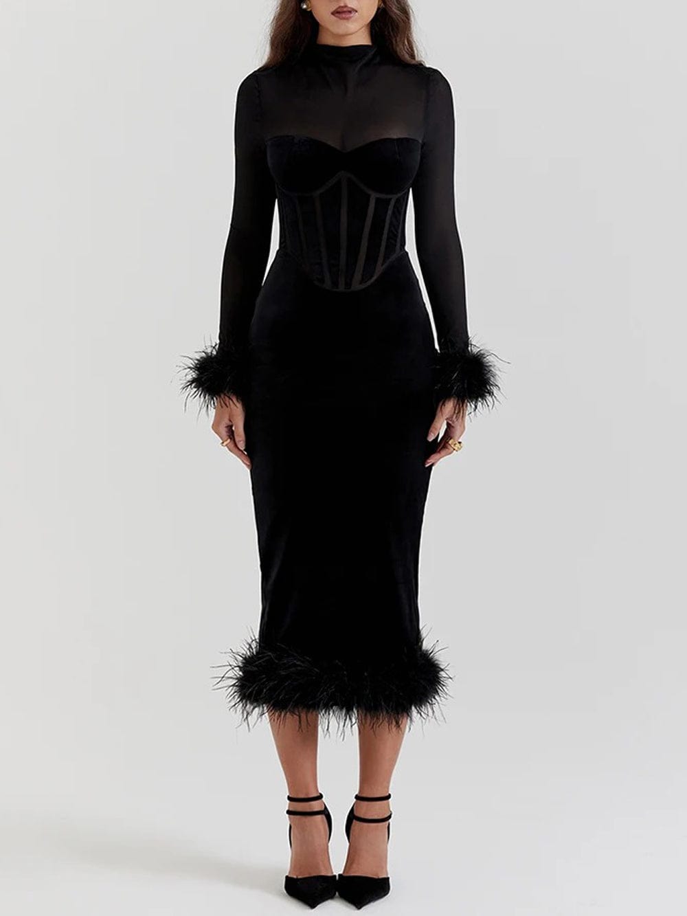 Backless Mary Bodycon Feather Midi Dress