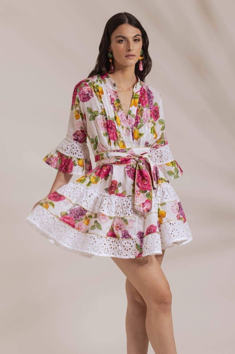 Boutique María José Printed Mini Dress with Ruffles and Lace Trim Statement Occasion Edit