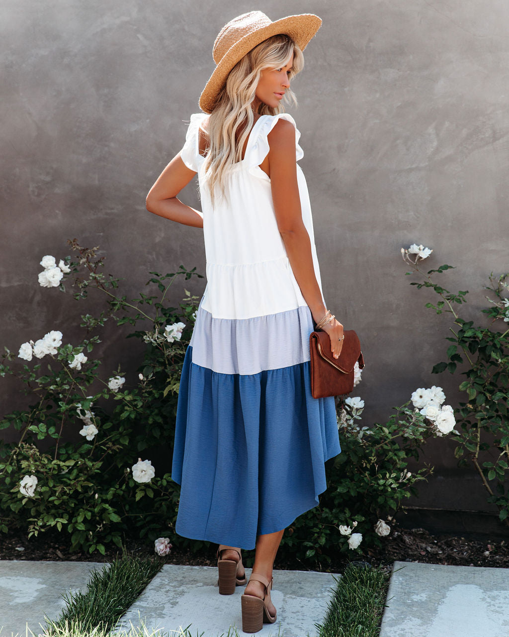 Of Melody Summer Pocketed High Low Tiered Midi Dress