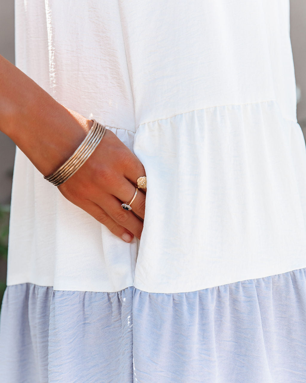 Of Melody Summer Pocketed High Low Tiered Midi Dress