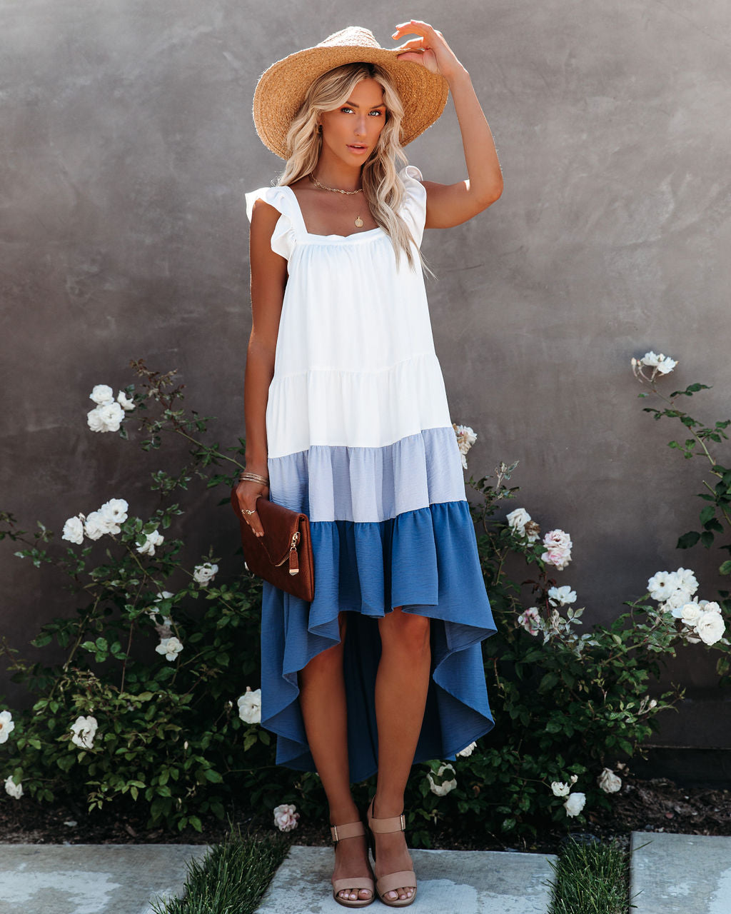 Of Melody Summer Pocketed High Low Tiered Midi Dress