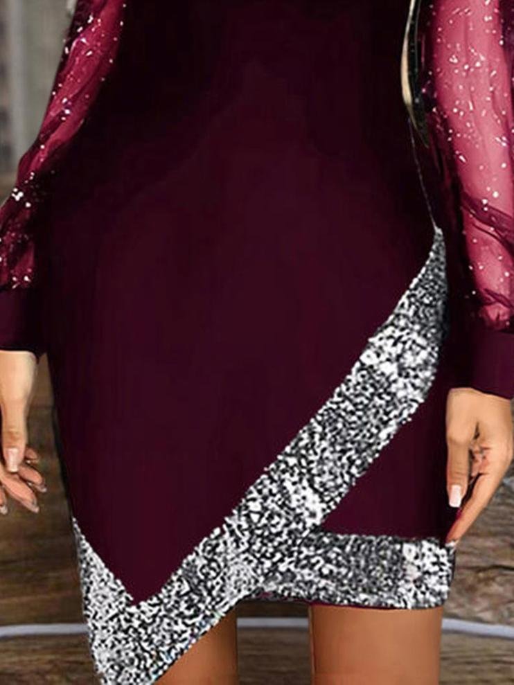 Stitching Mesh Tight fit Irregular V Neck Dress Women