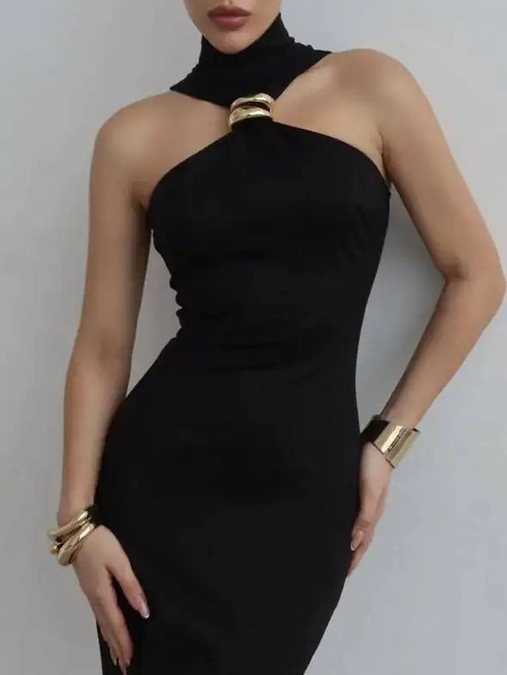 Asymmetric Nadia Halter Midi Dress