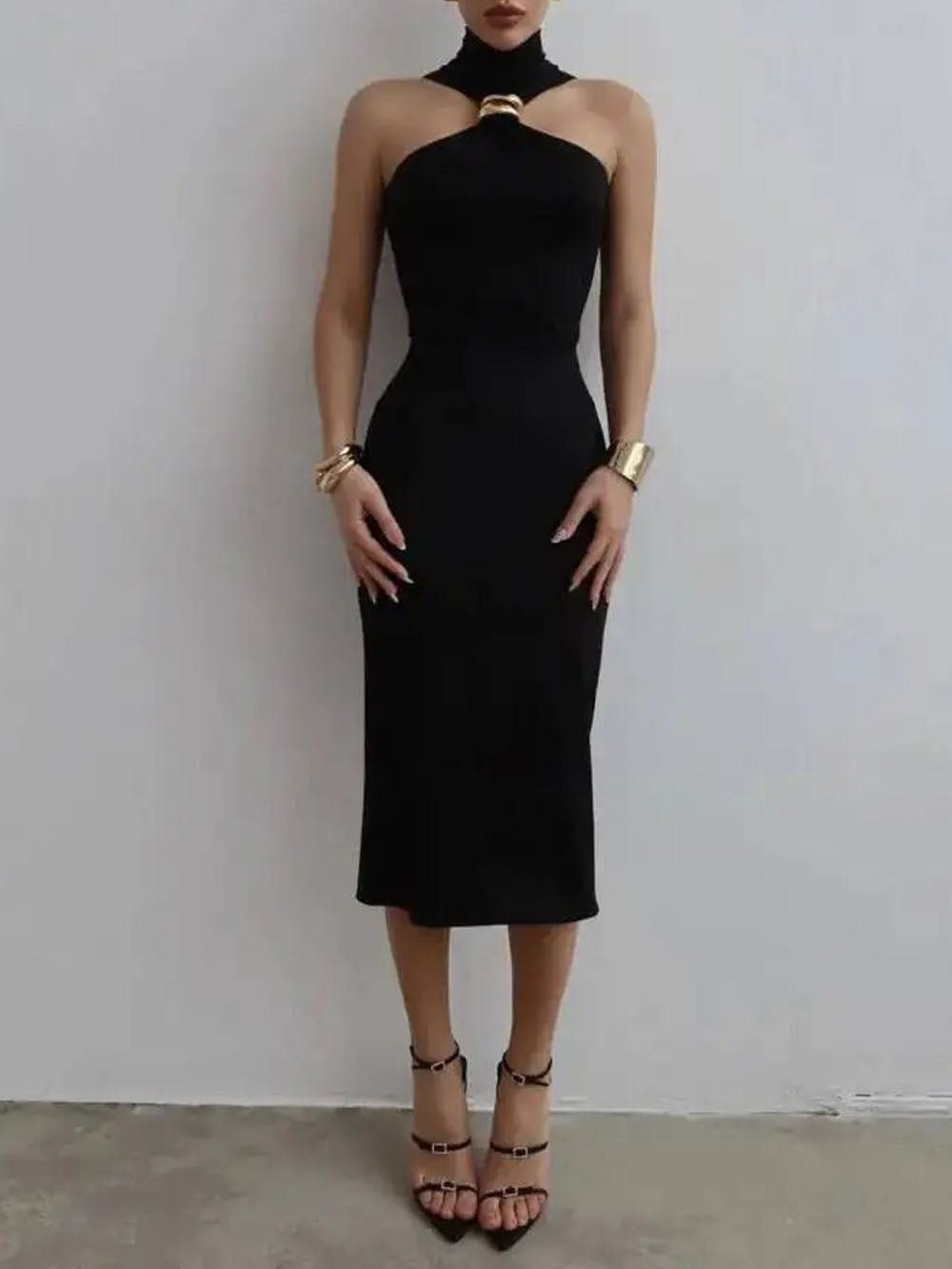 Asymmetric Nadia Halter Midi Dress