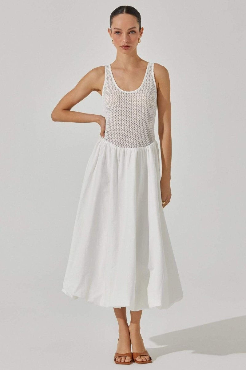Teodora Minimalist Open-Shoulder Midi Dress in Contrast Color Chic Silhouette Collection