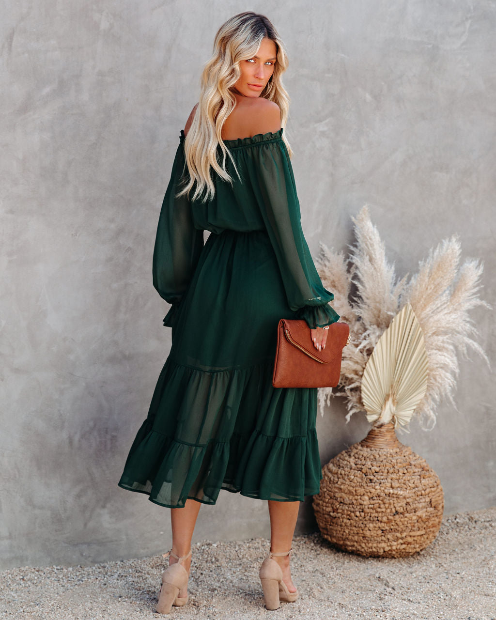 Off Peacekeeper The Shoulder Midi Dress Hunter Green