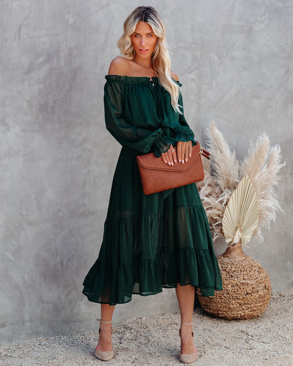Off Peacekeeper The Shoulder Midi Dress Hunter Green