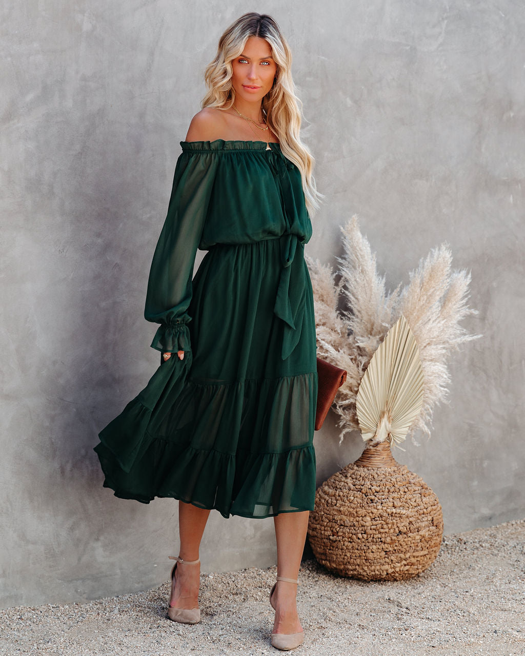 Off Peacekeeper The Shoulder Midi Dress Hunter Green