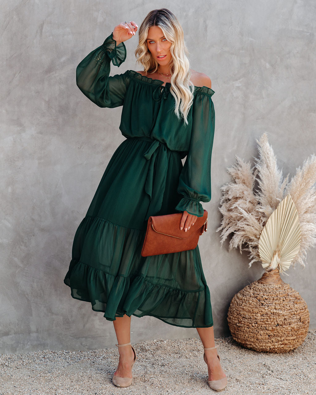 Off Peacekeeper The Shoulder Midi Dress Hunter Green